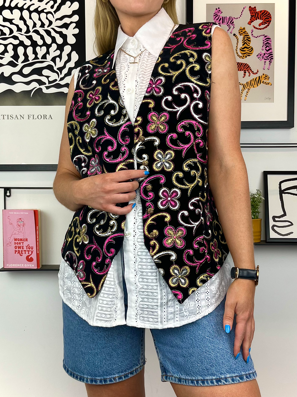 Pink Floral Velvet Waistcoat