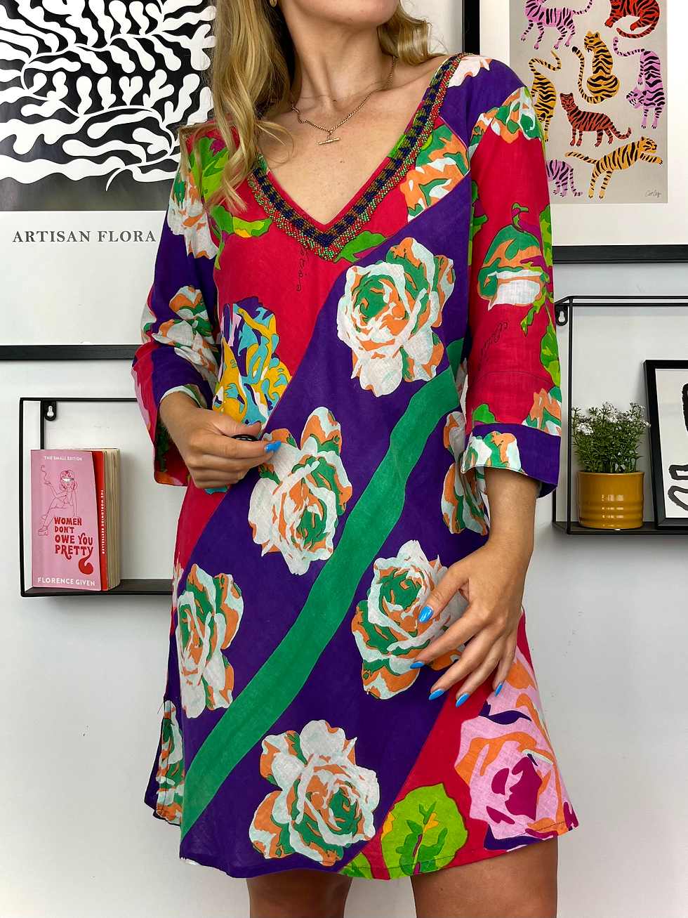Cotton Floral Beaded Dress