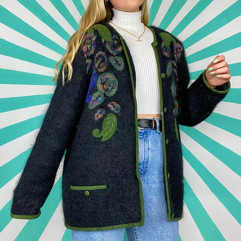 Charcoal Floral Knit Cardigan