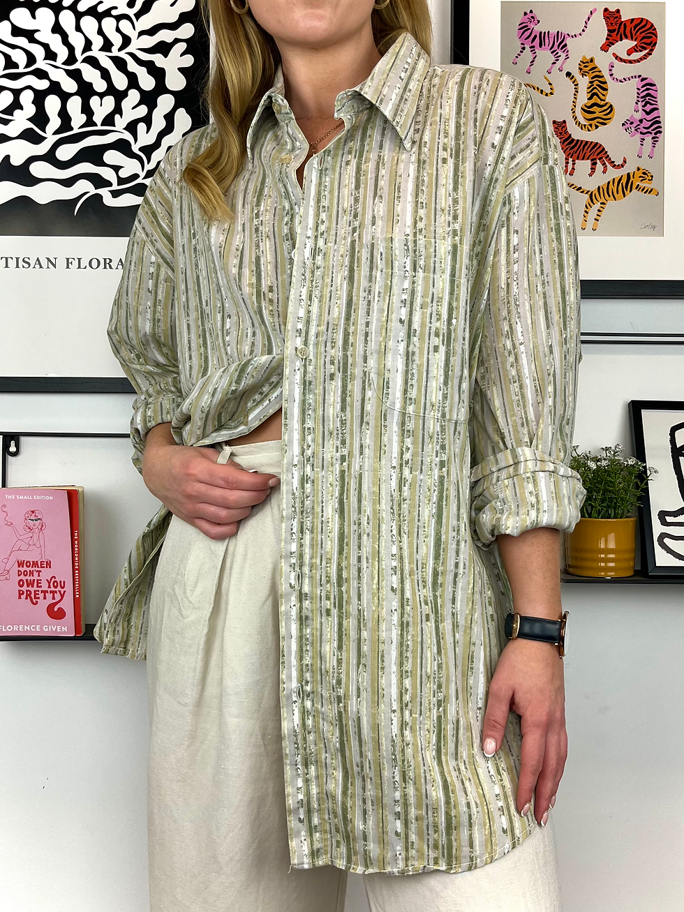 Green Retro Striped Shirt