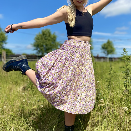 Pink Floral Midi Skirt
