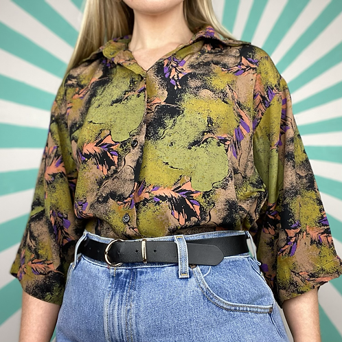 Green Retro Pattern Blouse 