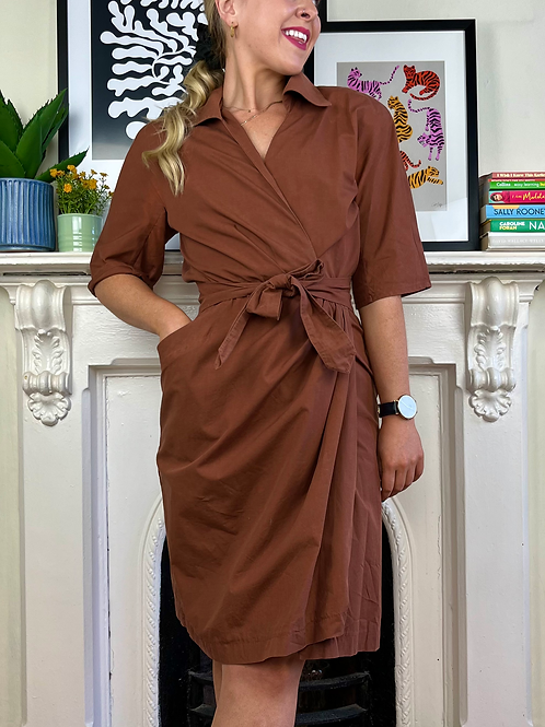 Brown Wrap Midi Dress