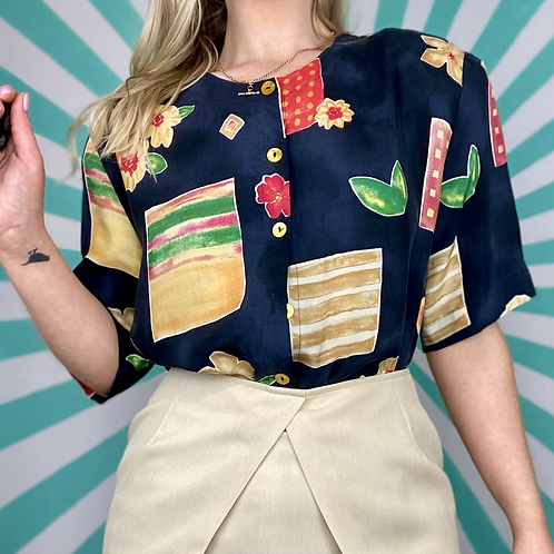 Vintage Navy Floral Blouse