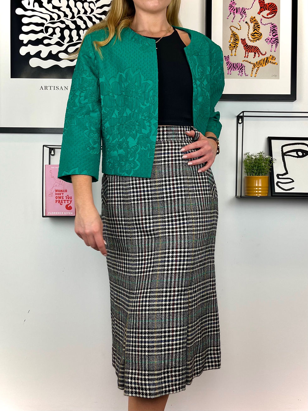 Cheque Wool Midi Skirt