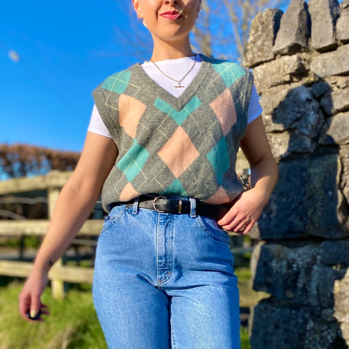 100% Wool Argyle Vest