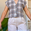 Thumbnail: Cream Cheque Crop Top