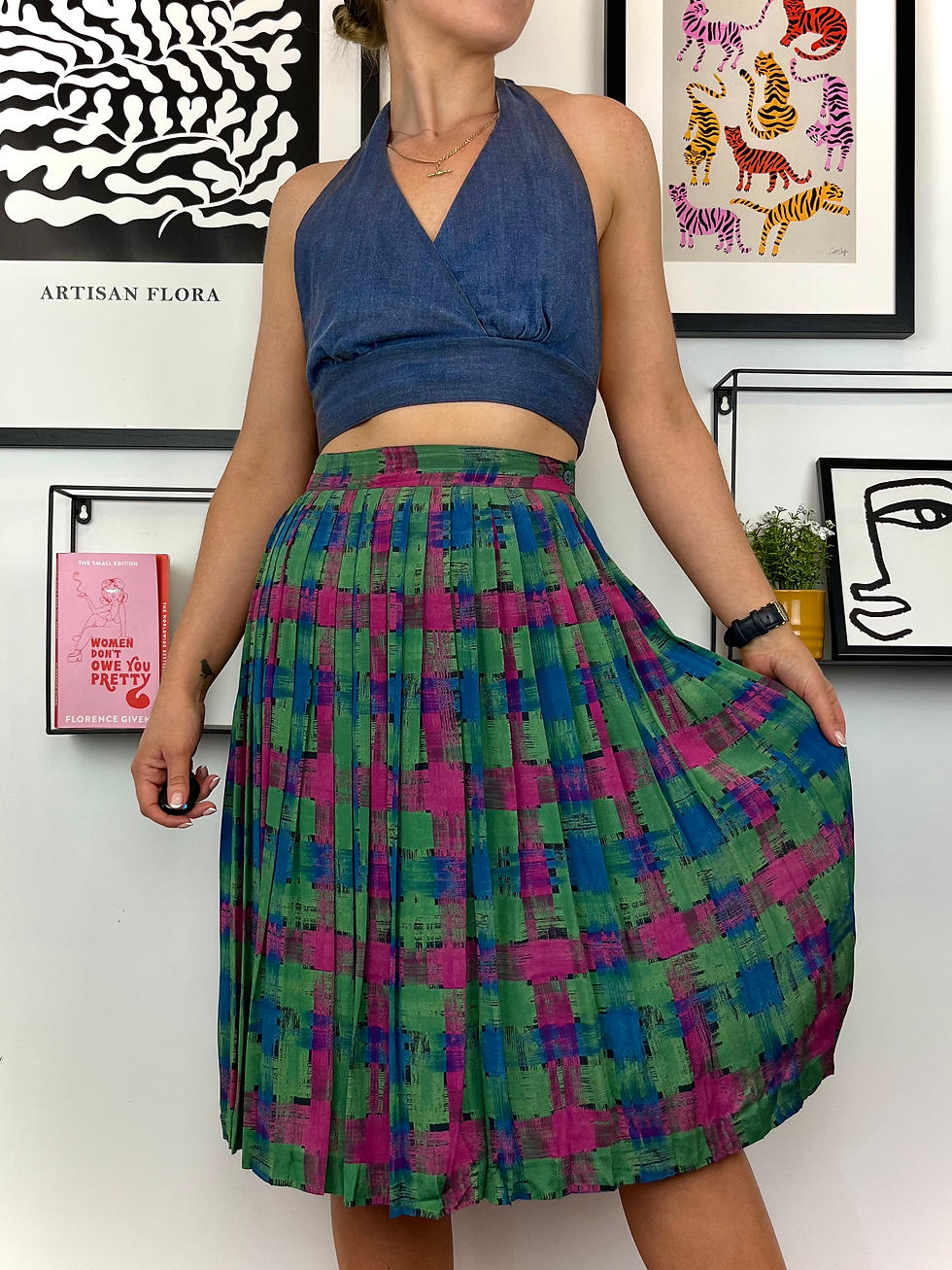 Green Retro Pleated Skirt