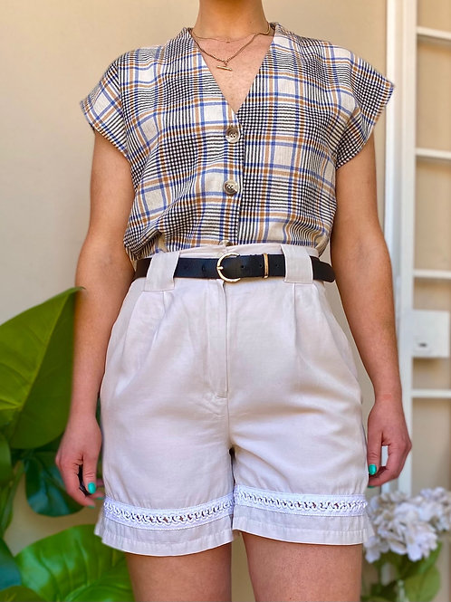 Cream Cheque Crop Top