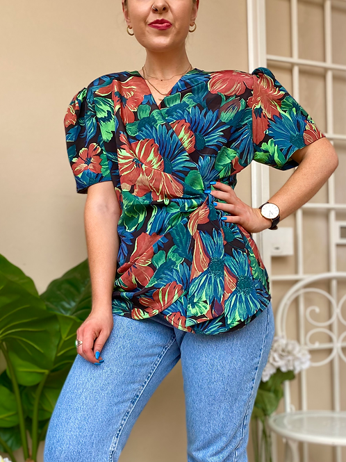 Blue Floral Wrap Top