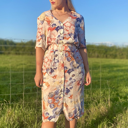 Cream Floral Midi Dress 