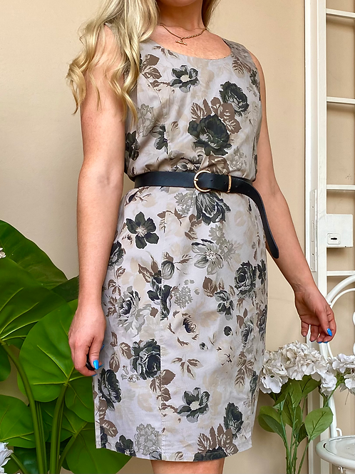 Grey Floral Midi Dress