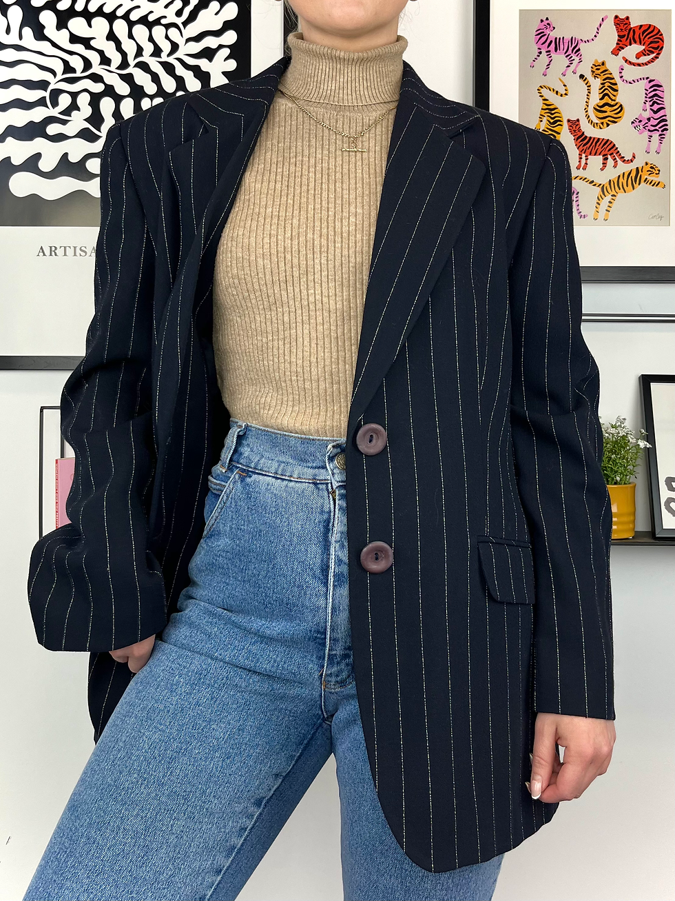 Vintage Navy Pinstripe Wool Blazer
