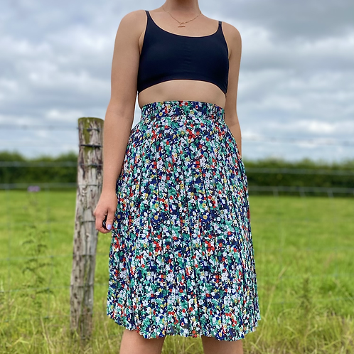 Mint Floral Pleated Skirt