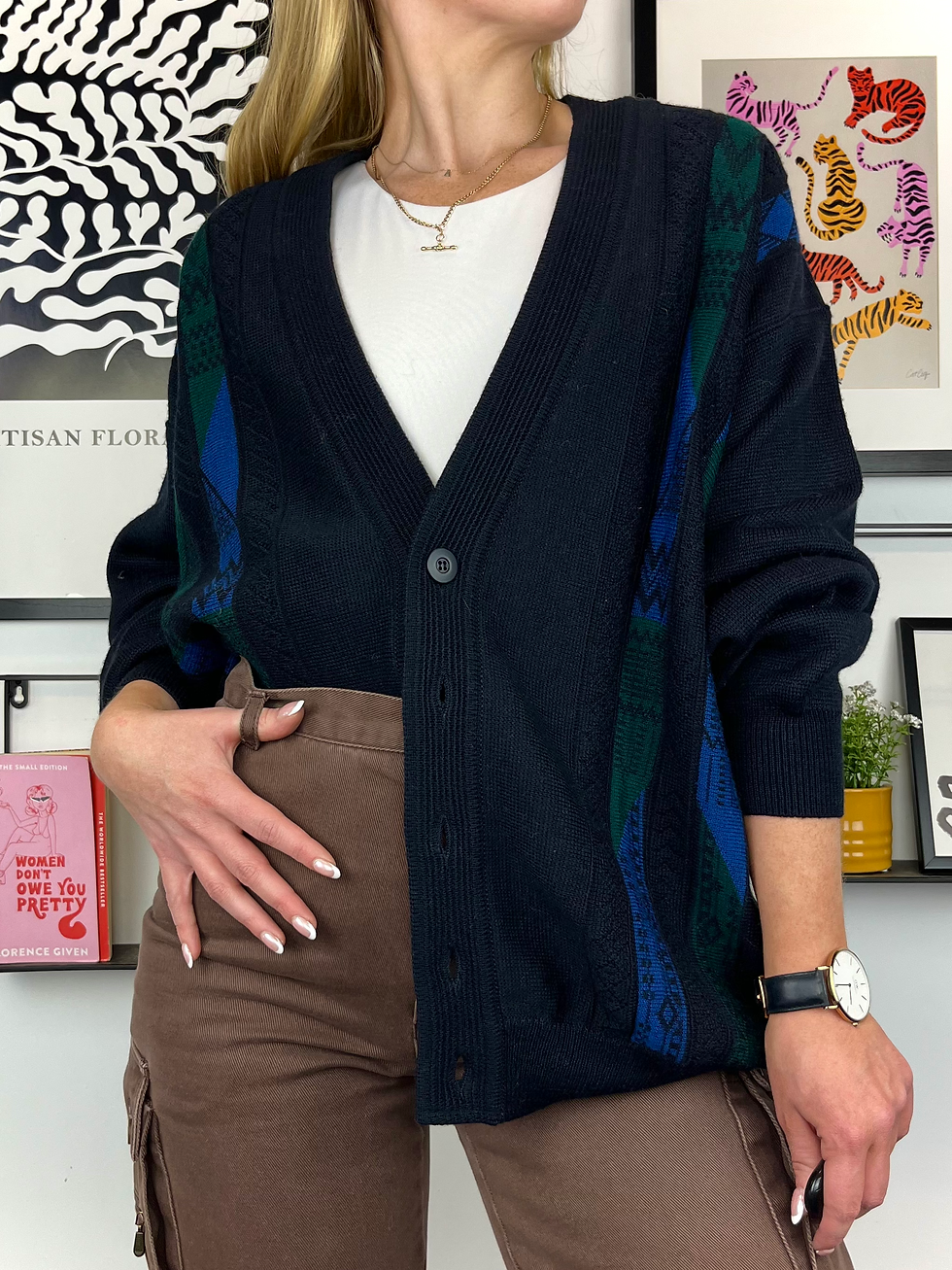 Vintage Navy Funky Knit Cardigan