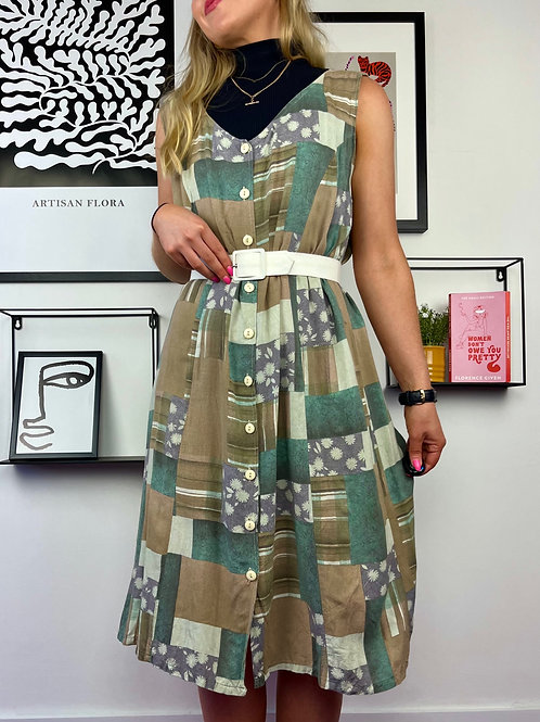 Green Patchwork Midi Dress