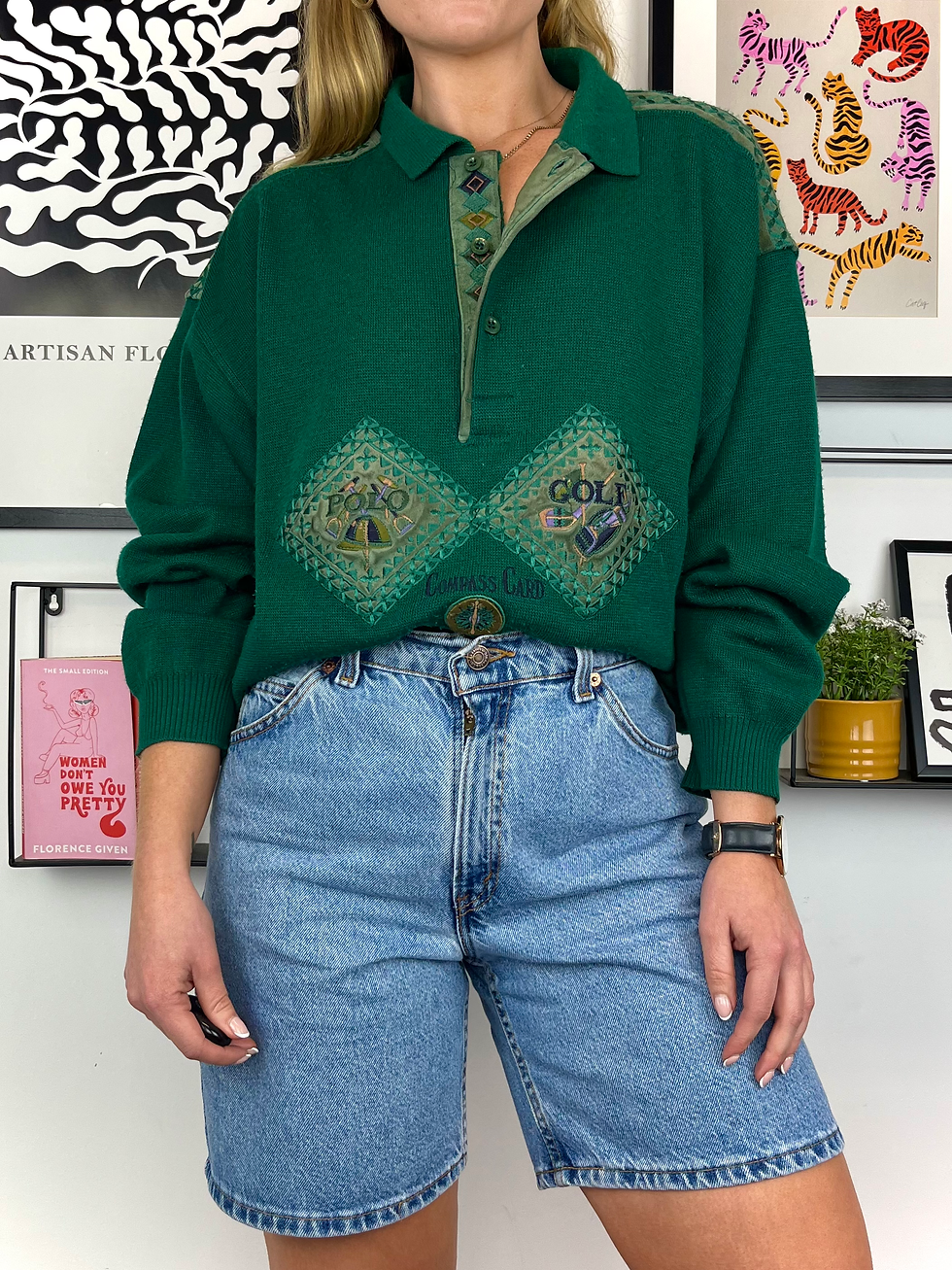Green Retro Golf Polo Sweater